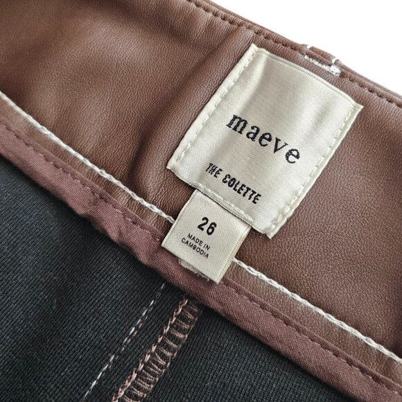 Anthropologie Maeve The Colette Crop Wide-Leg Pants, Faux-Leather Top-Stitch, 26 - Picture 5 of 10